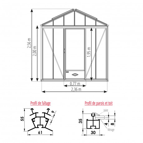 Serre de jardin LUXIA Rétro largeur 2,36 m